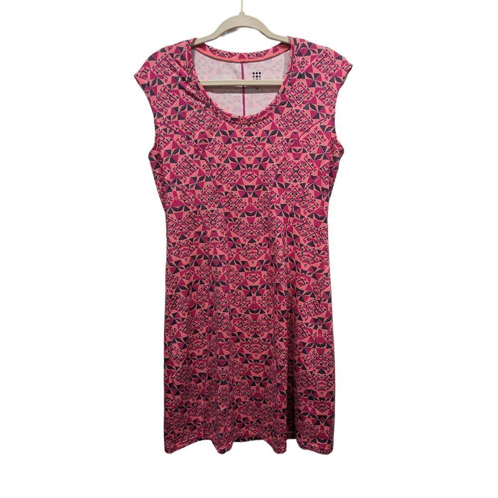 Title Nine Dream Pink & Gray Geometric Aztec Print Cap Sleeve Sheath Dress, M